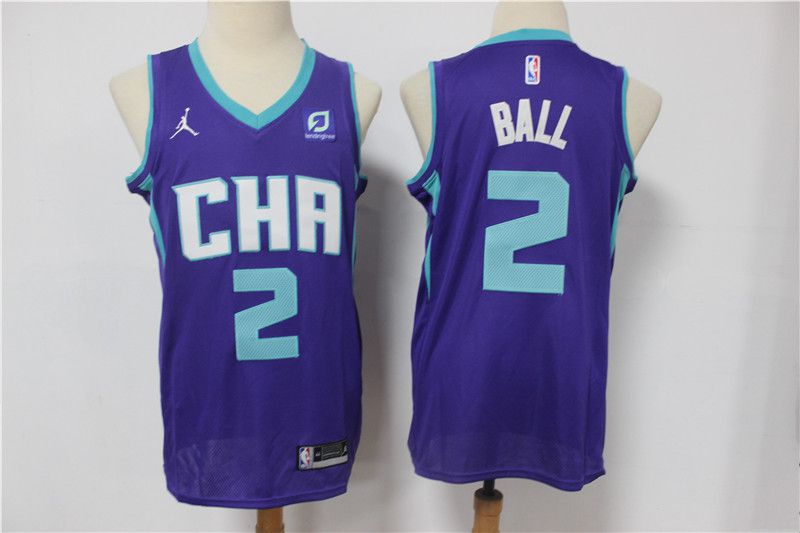 Men Charlotte Hornets #2 Ball Purple 2021 Game NBA Jersey